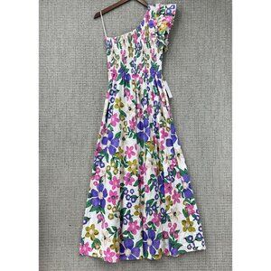 Aakaa Summer Dress Womens Size S Multicolor Floral One Shoulder Smoked Slit NWT